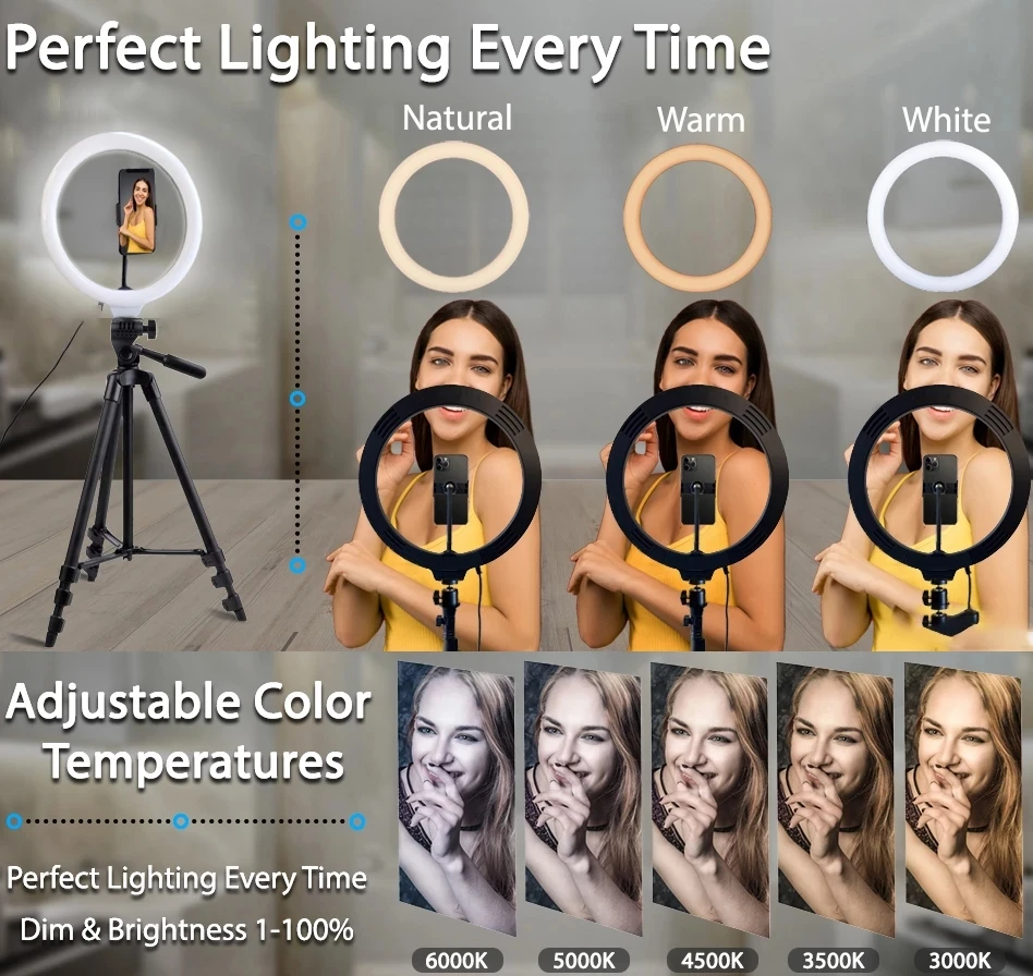 Tripod Selfie Ring Light Photo Ringlight Led Phone Remote Control Lamp Photography Lighting Stand with Tripod for Youtube Video