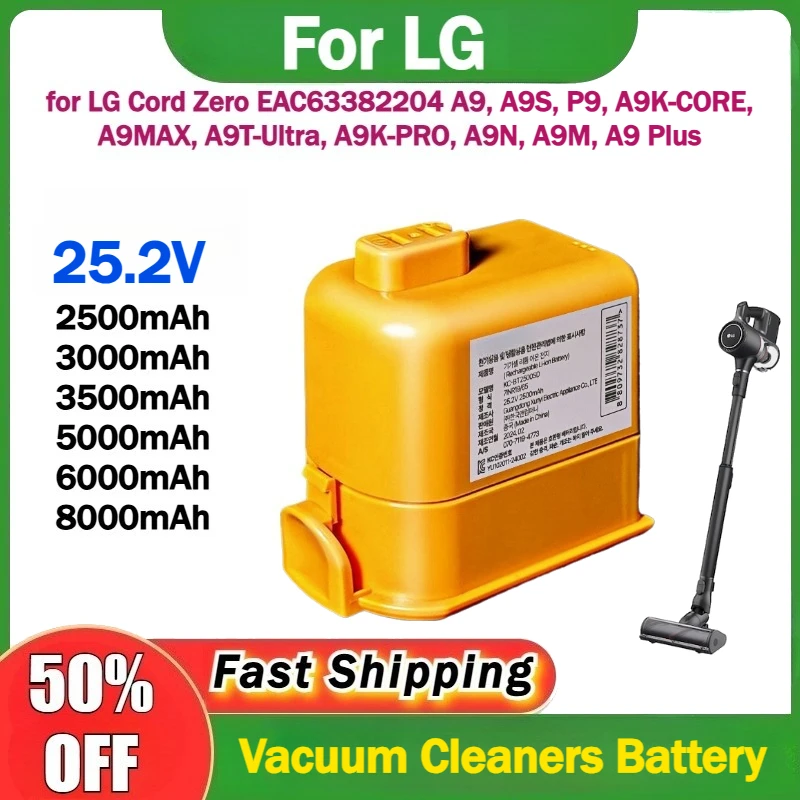 

8000mAh 25.2V Replacement Power Battery for LG Cord Zero EAC63382204 A9,A9S,P9,A9K-CORE,A9MAX,A9T-Ultra,A9K-PRO,A9N,A9M,A9 Plus