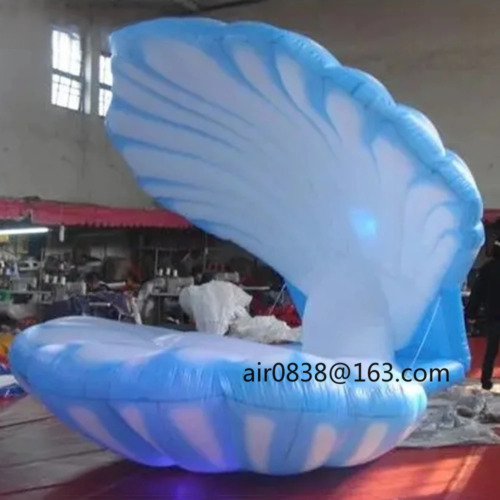 Coquille de palourde gonflable bleue fantaisie avec coquille gonflable Led géante marine perle pour la décoration de scène de mariage