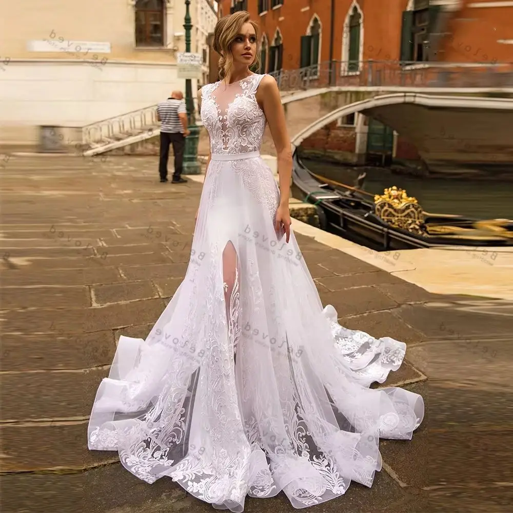 فساتين زفاف عتيقة فساتين زفاف براقة دانتيل زينة بدون أكمام بدون ظهر رداء ساحر فيستدوس دي نوفيا مخصص