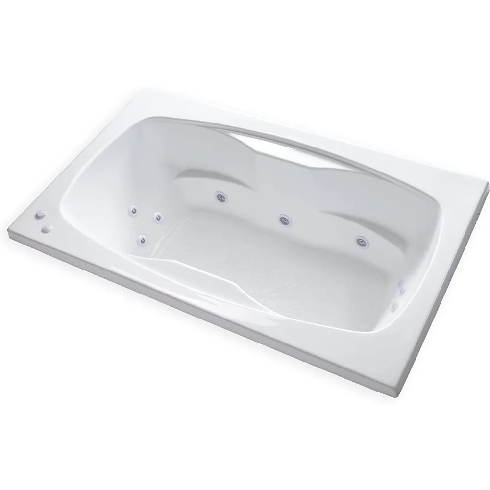 Modern Acrylic Fiberglass Whirlpool Tub Water Massage Two Person Jetted Bathtub, w/Heated 12 Jet - White Rectangle Acrylic Tub