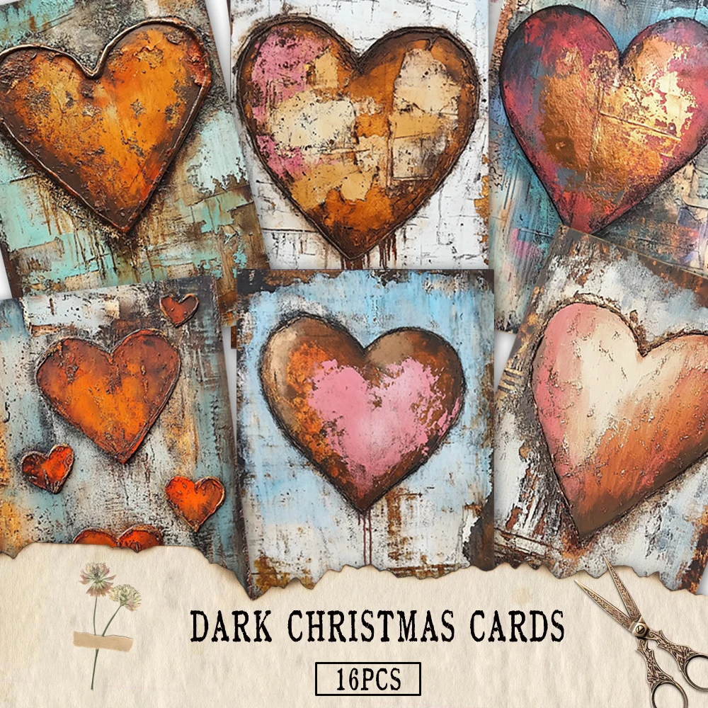 

16pcs,Rusty Heart Postcards,Vintage Love Card，HD Printed, birthday/anniversary gifts, collectibles, suitable for gift-giving