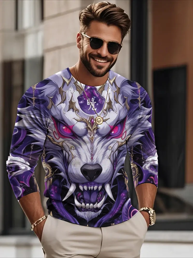 

Funny 3D Animal Print Men's Long Sleeve T-shirt Street Hip Hop Clothing Fashion Cotton Loose Top Autumn Comfortable Men Pullover