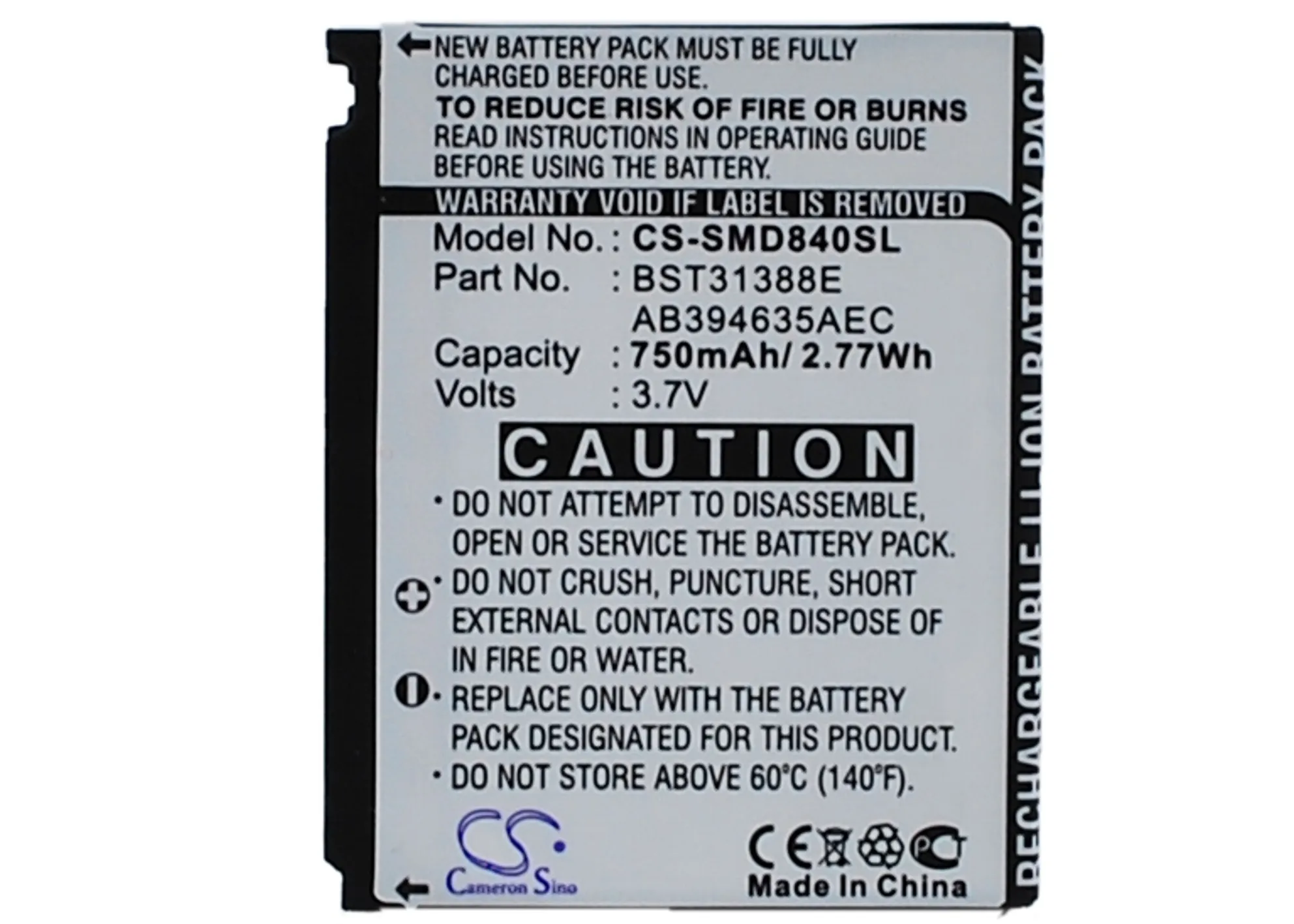 

Li-ion Mobile, SmartPhone Battery for Samsung,3.7v,750mAh,SGH-D848,SGH-D840,M359,AB394635AEC/STD,AB394635CC,BST31388E