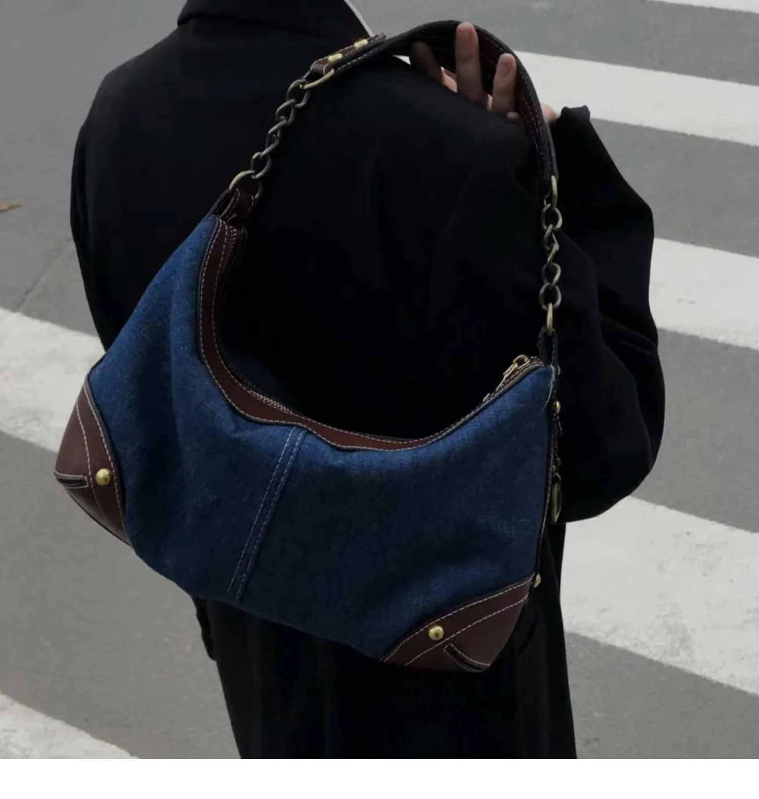 JIAERDI Vintage Denim Y2k Handbags Women 2023 New Chains Patchwork Casual Shoulder Bags Ladies Harajuku Aesthetic Bags Chic