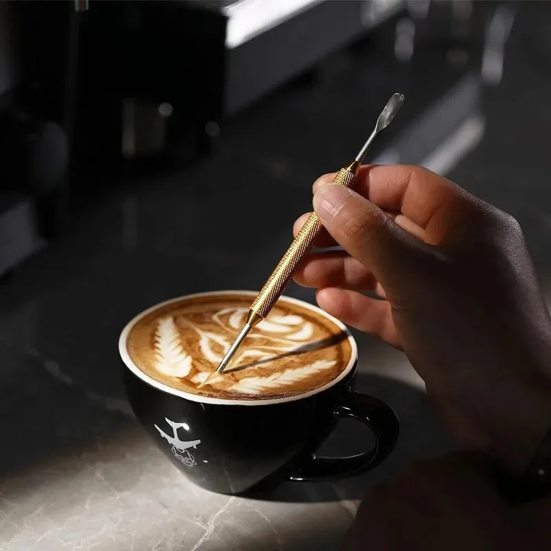 Stainless Steel Coffee Pull Flower Needle Carved Stick Cappuccino Latte Coffee Decorative Art Pen Fancy Cafe Tool
