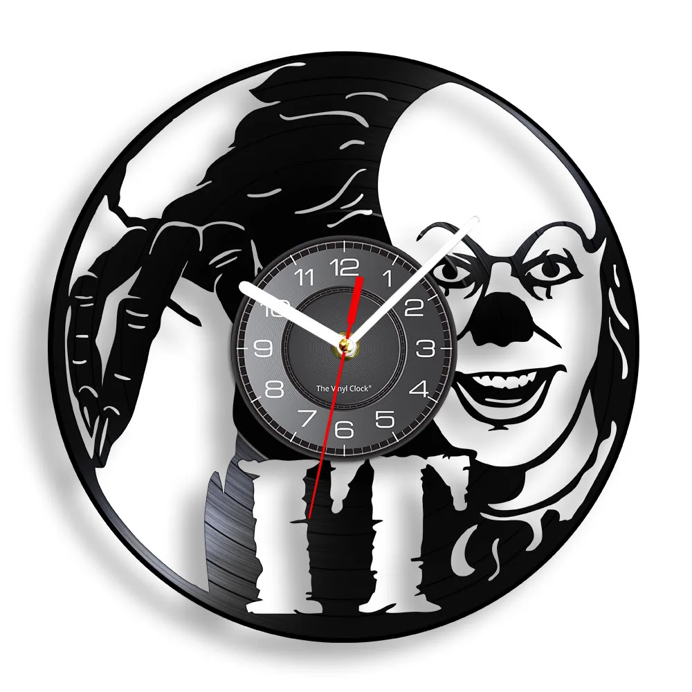 

Horror Movie IT Clown Inspired Vinyl Record Wall Clock Halloween Scary Home Decor Movie Killer Retro Music Album Longplay Clock