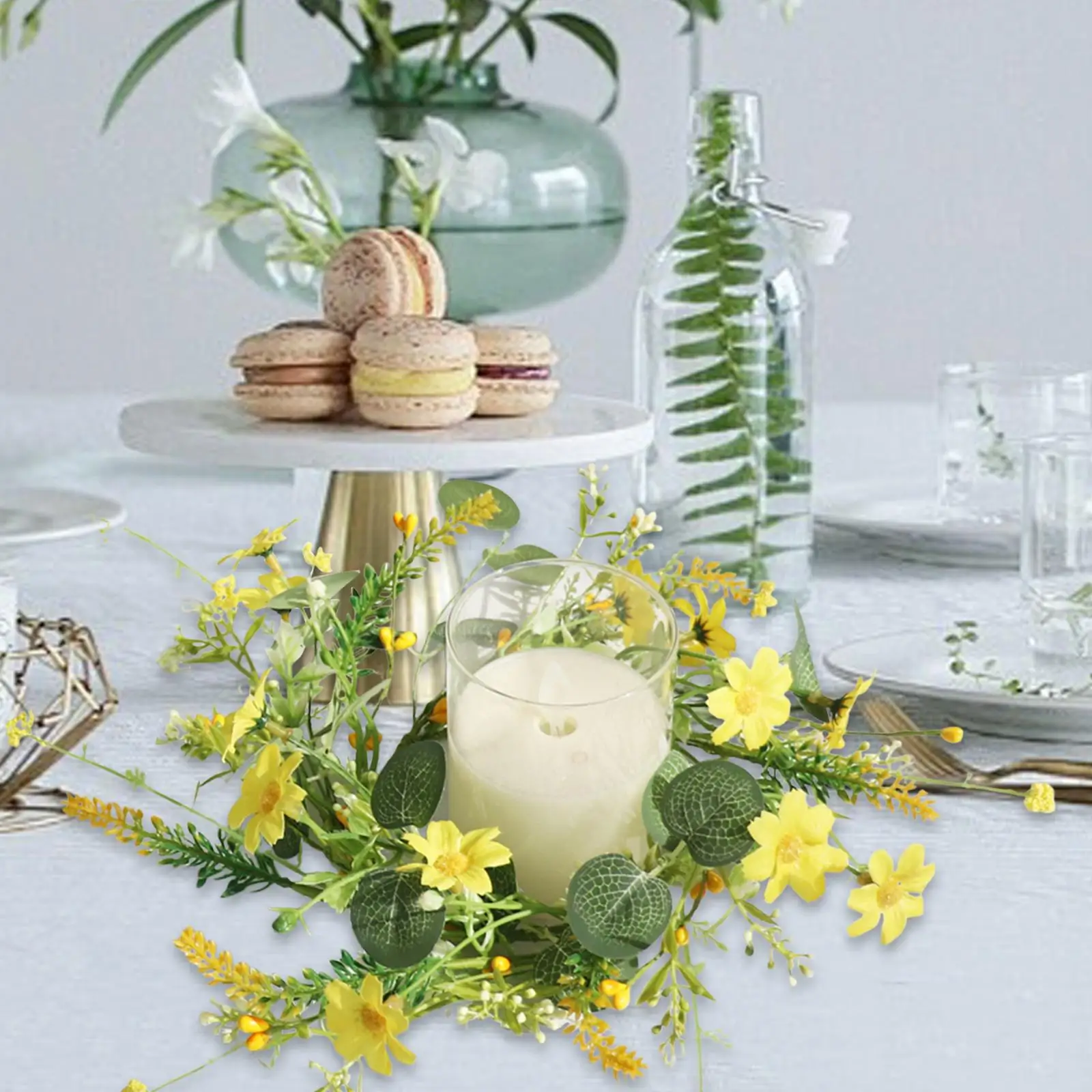 Artificial Floral Candle Ring Table Floral Decor Candle Holder