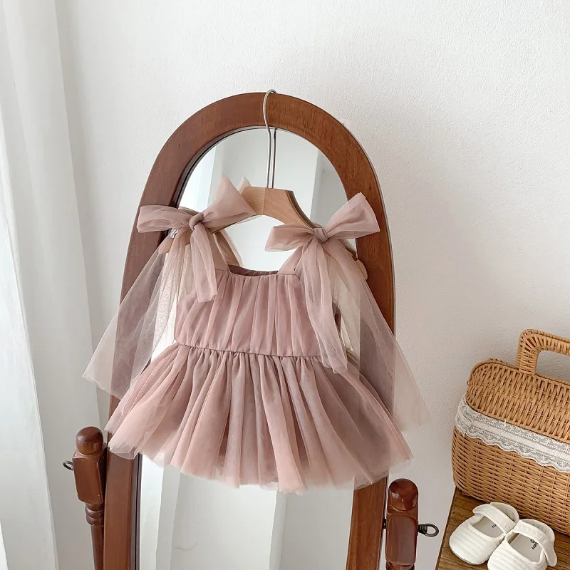 0-2 Year Old Baby Dress Summer New Newborn Centennial Birthday Party Girl Princess Dress Sleeveless Mesh Romper Dress