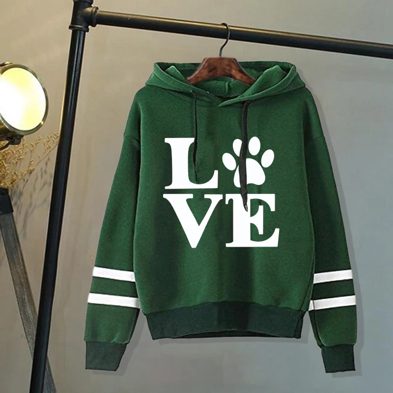 New Love Dog Paw Printed Hoodies Women Men Sweatshirt Hooded Casual Tops Pullovers