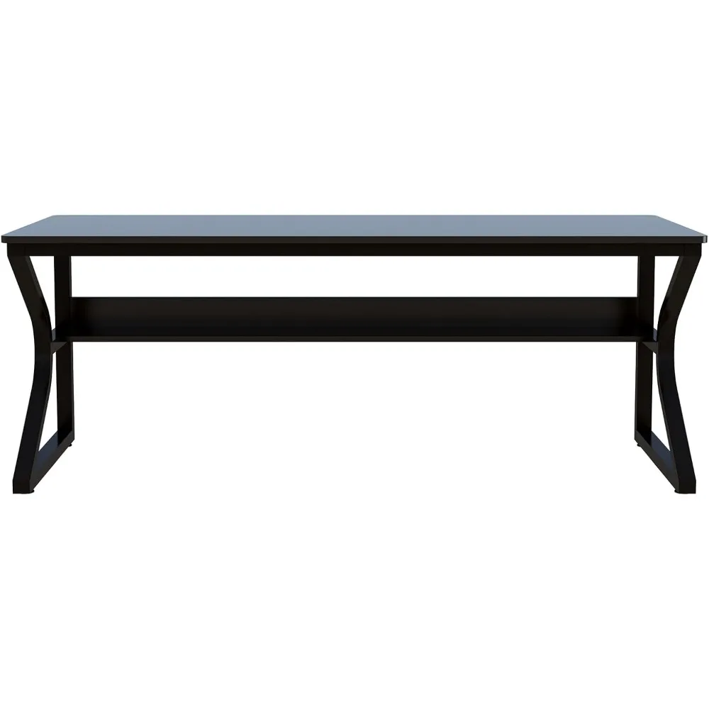 Elegant Dual-Person Study Desk with Built-in Bookshelf, Contemporary Home Office Computer Workstation