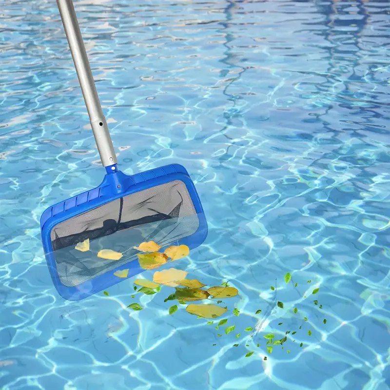 Rastrillo de hojas para piscina pesada, bolsa profunda de gran capacidad, marco grueso, red para espumadera de piscina con mango desmontable