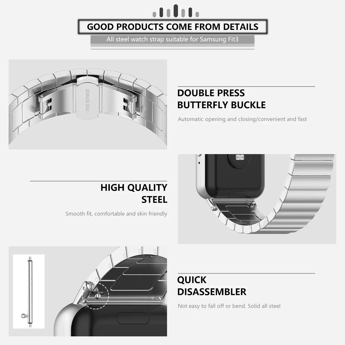 حزام من الفولاذ المقاوم للصدأ لهاتف Samsung Galaxy Fit 3 حزام بديل لسوار المعصم Galaxy Watch Fit3 #4