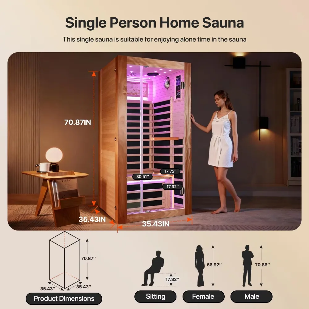 Icegalax 1 Person Compact Mini Sauna Room Indoor Home Single Person Portable Sauna Wood Far Infared Sauna Room