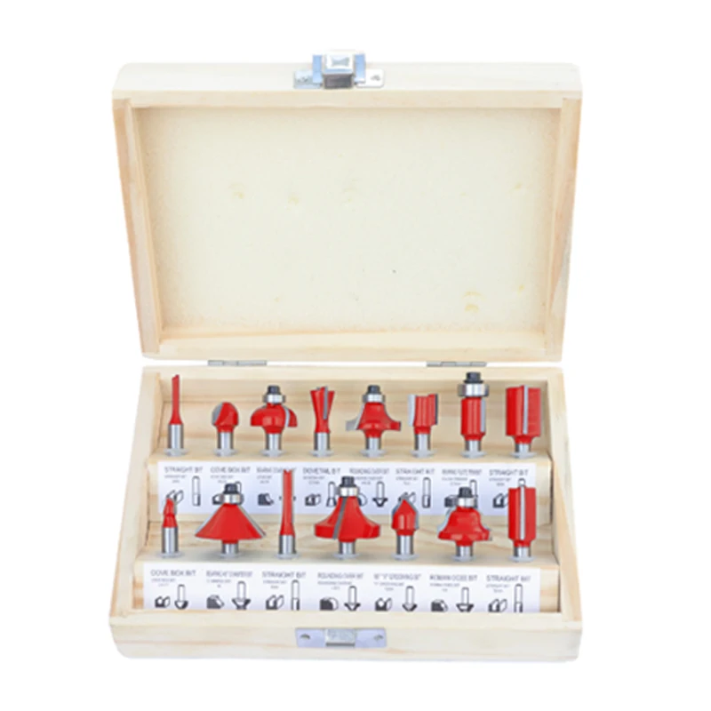 Imagem -03 - Shank Router Bit Conjunto para Carpintaria Fresa Embalado em Caixas de Madeira Face Mill Carbide Cutter mm 6.35 mm mm 12.7 mm 15 Pcs