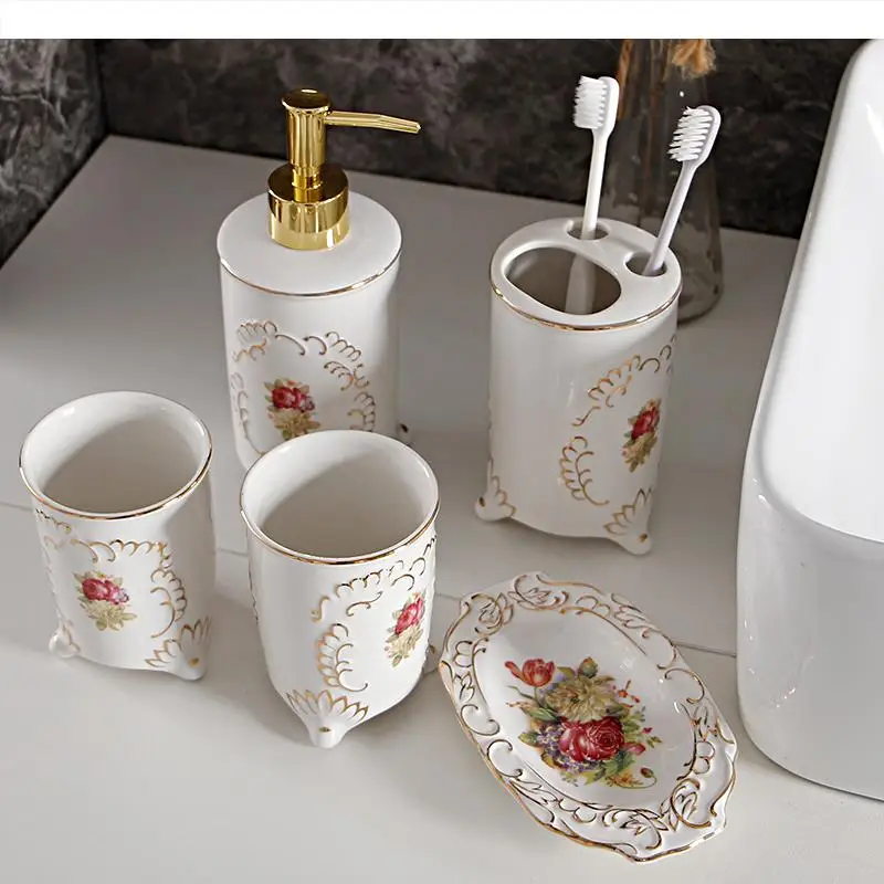 Bathroom Wash Set 5-piece Home Decoration Accessories Cup Mouth Toothbrush Holder Lotion Bottle Soap Dish