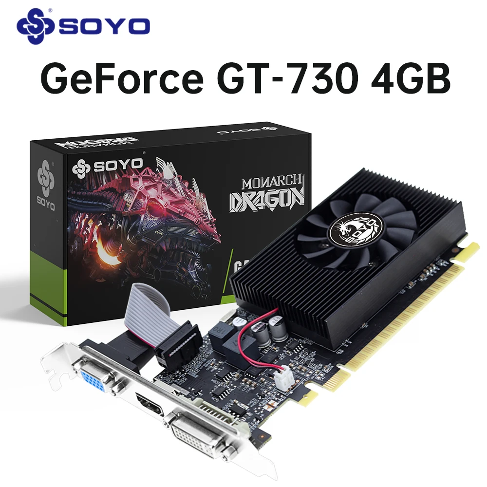 

SOYO Geforce GT730 4GB Graphics Card GDDR3 GPU 128Bit HDMI-compatible VGA DVI PCI-E 3.0 Placa De Video for Desktop Computer