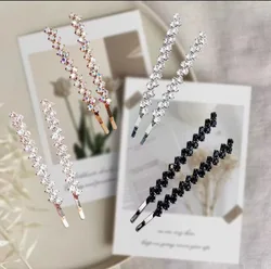 2pcs Shining Crystal Rhinestone Hair Clip For Women Elegant Korean Design Stick Hairpin