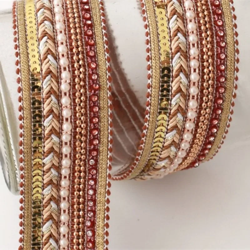 1 Yards Bead Lace Trim Ribbon Embroidery Dress Sequin Fabric Jacquard Decoration Shoes Hat Material