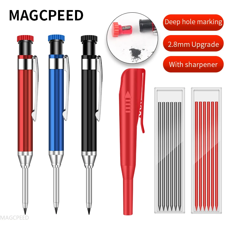 2.8mm Solid Carpenter Deep Hole Maker Construction Pencils with Built in Sharpener for Woodworking Drafting Architect Tool