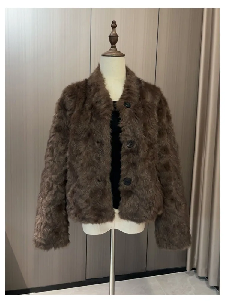 Winter Nieuwe vrouwen Korte Losse Faux Lamsbont Jas Single-breasted Pluche Jas Lange Mouw Kantoor Dame Pluizige tops Harige Jassen