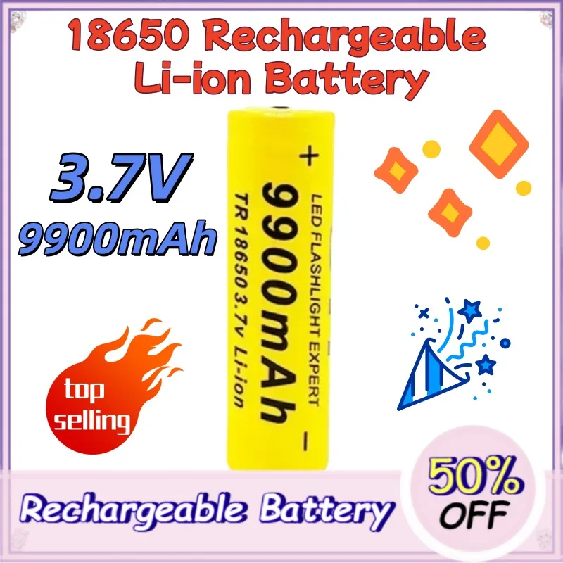 9900mAh 3.7V 18650 Rechargeable Li-ion Battery High Capacity Lithium Cell for High Brightness Strong Light LED Flashlight