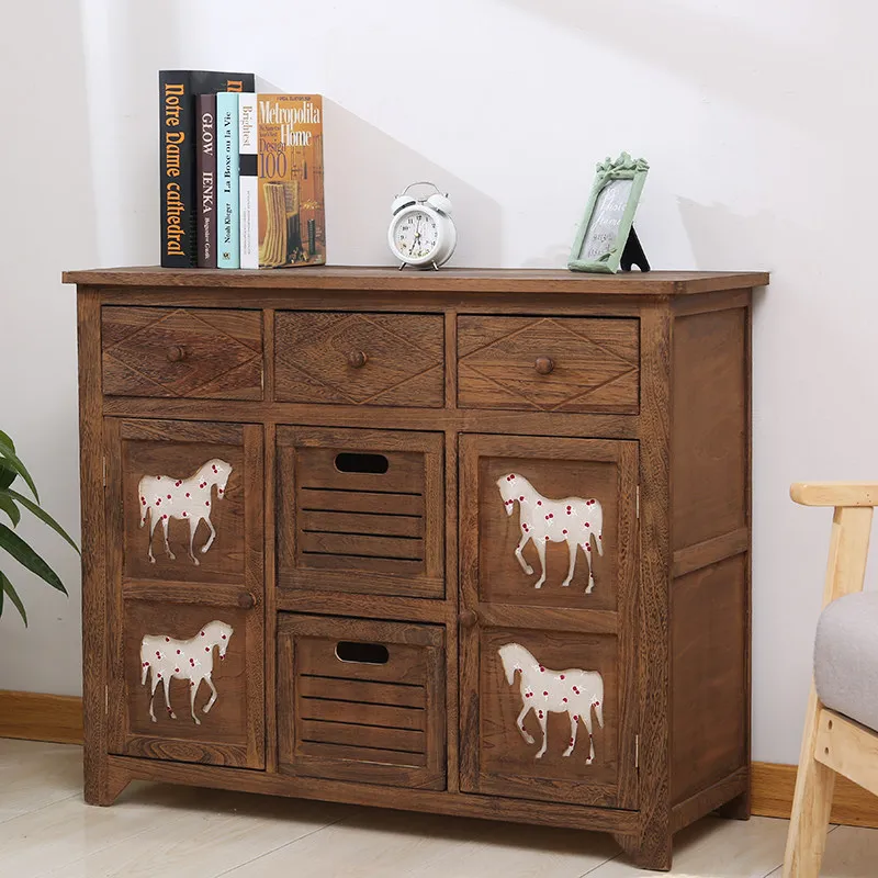 Pastoral bedside table, large storage  , horse door c t, locker, carbonized storage, bucket entrance cabinet,