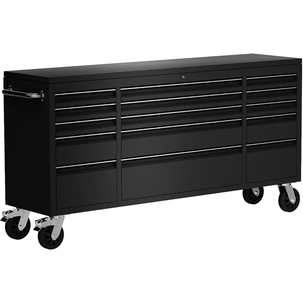 72-inch Rolling Tool Chest with Wheels and 15 Drawers, Mobile Garage Workbench, Assembled Large Tool Box Storage Cabinet