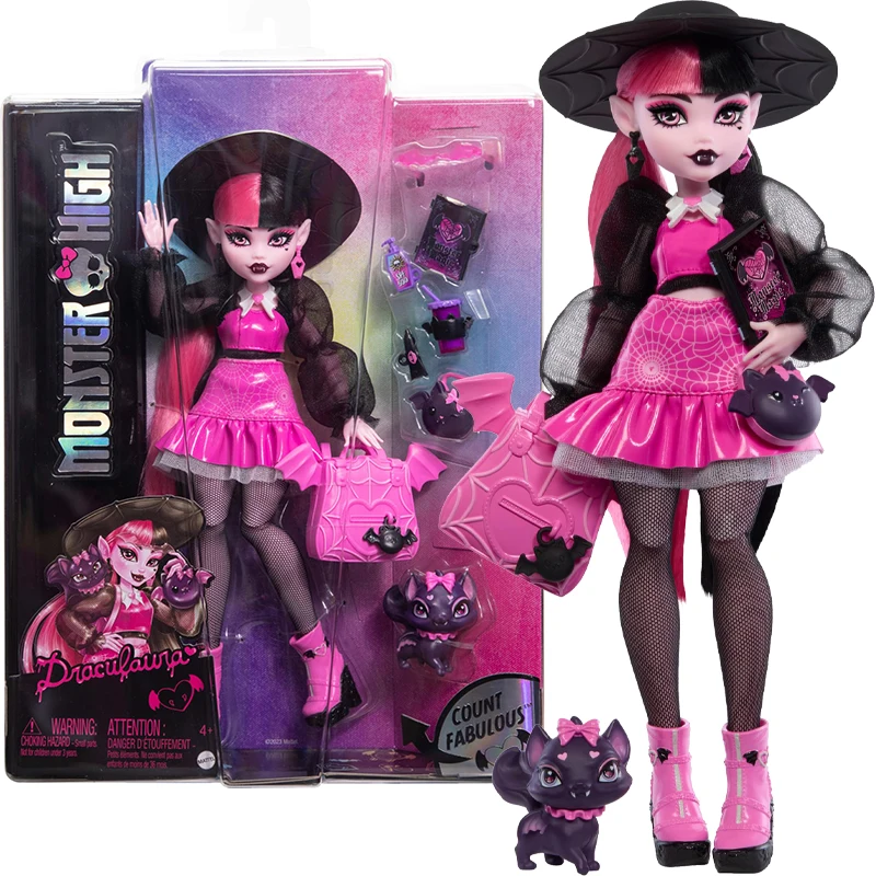 

Mattel Monster High Draculaura Doll with Pet Bat-Cat Count Fabulous Accessories Like Backpack, Spell Book, Bento Box & More