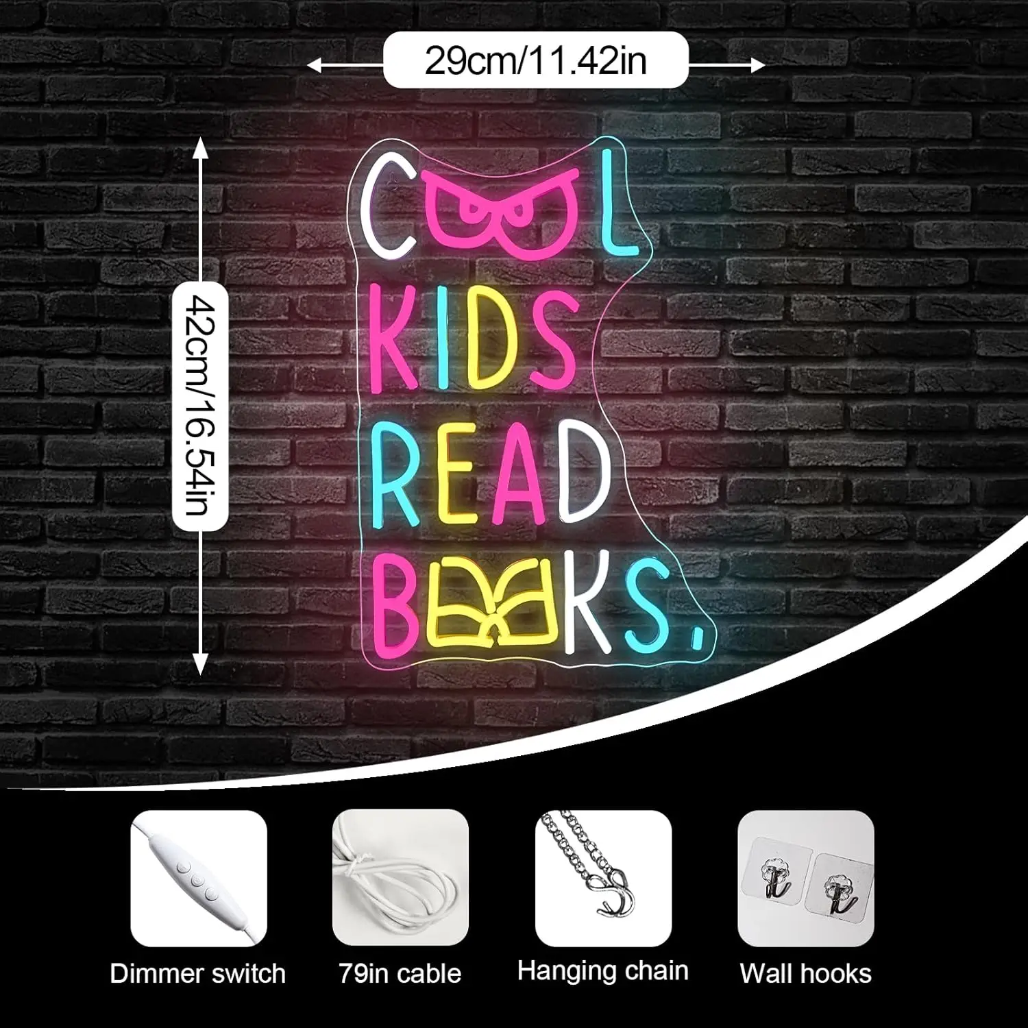 Cool Kids Read Books Neon Sign USB Dimmable LED Neon Light for Classroom Library Bookstore Study Room Decoration Gift