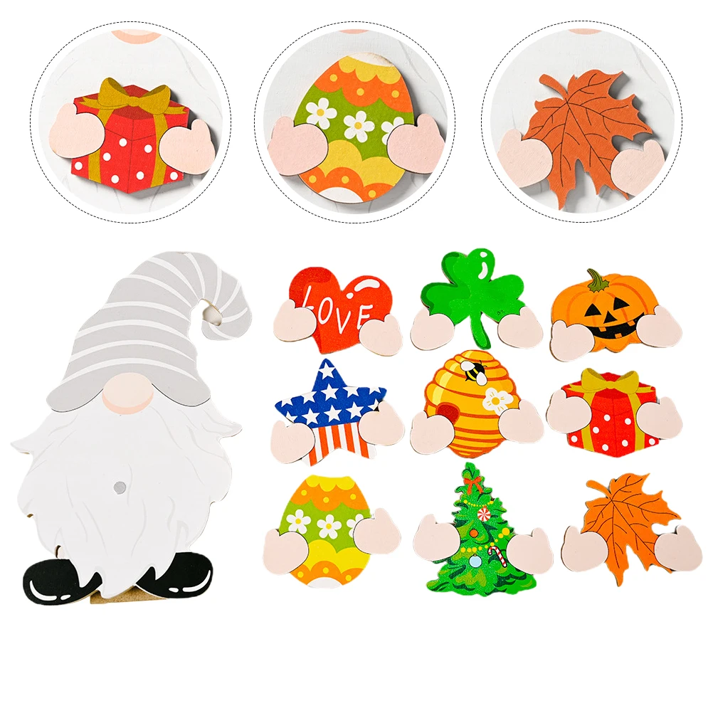 

1set 1Set Wooden Gnome Ornament Festival Home Bar Restaurant Decoration 9 Replaceable Blocks Desktop Faceless Adornment