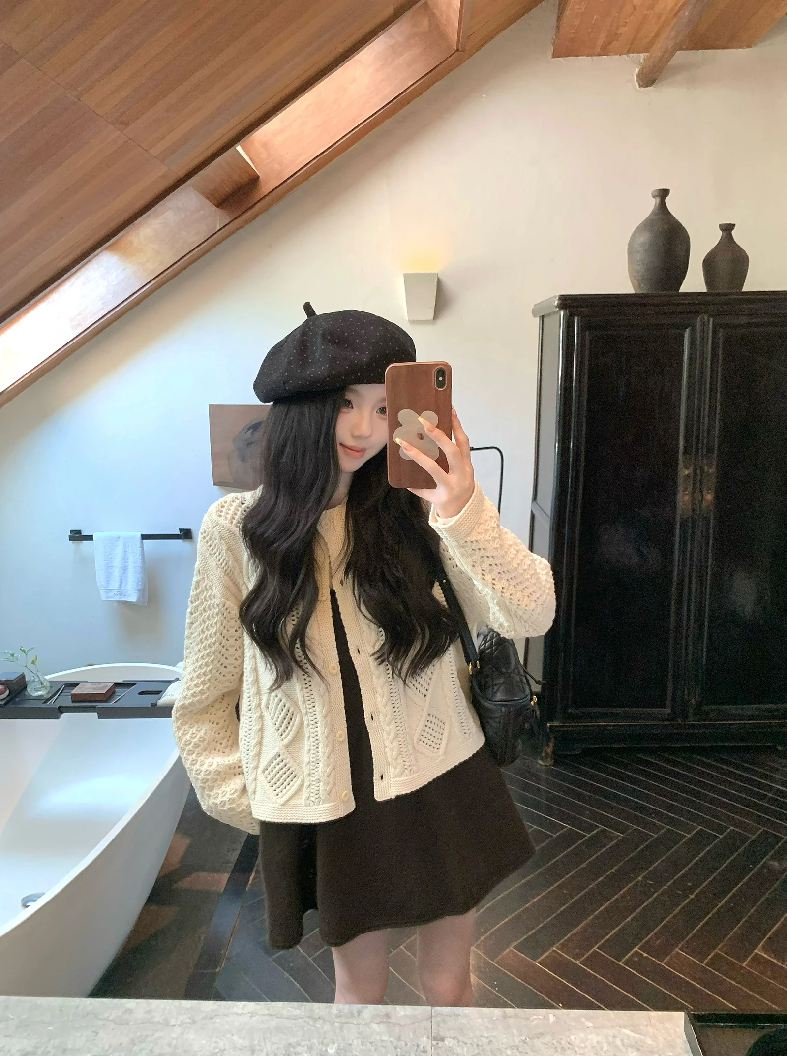 

Zhang Japanese Sle Knitted Sweater Diamond Pattern Thi Yarn Open Cardigan Long Sve Women's Outerwear Coat