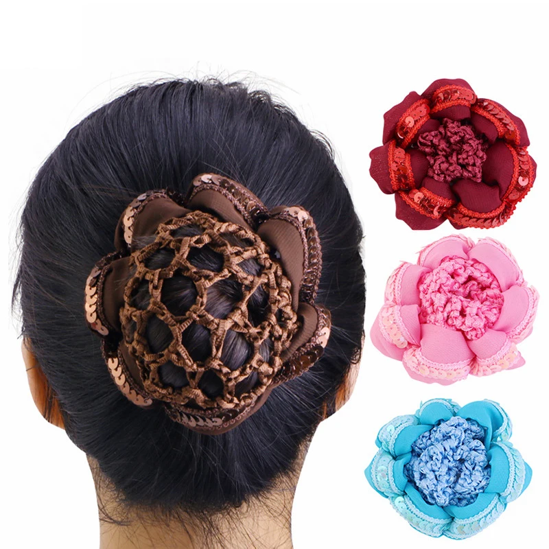 Women Girls Bun Cover Snood Elastic Hair Net Ballet Dance Crochet Decor Headwear Dance Hair Accessories Ponytail Fixed Holder