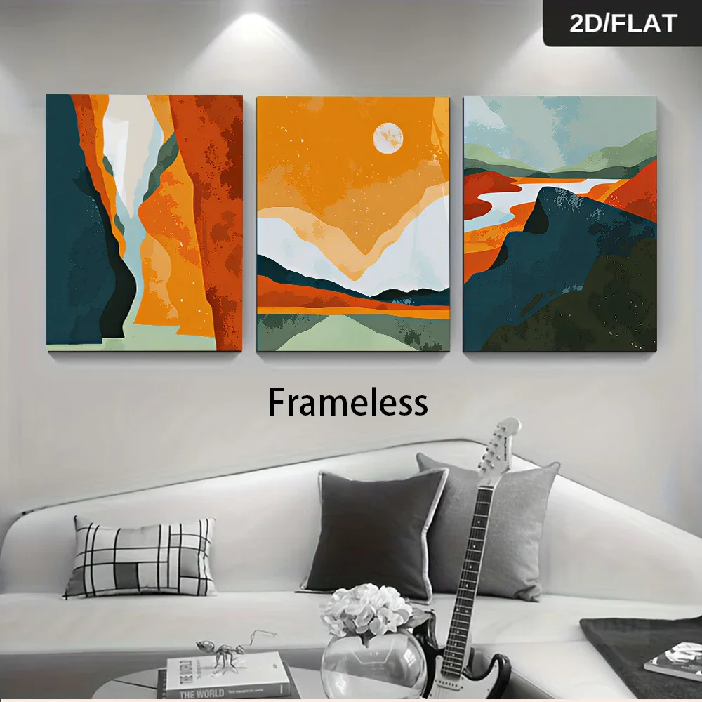 Multiple sizes 3pcs frameless Canvas PaintingOne set of abstract triptych frameless landscape paintings, Nordic minimalist decor