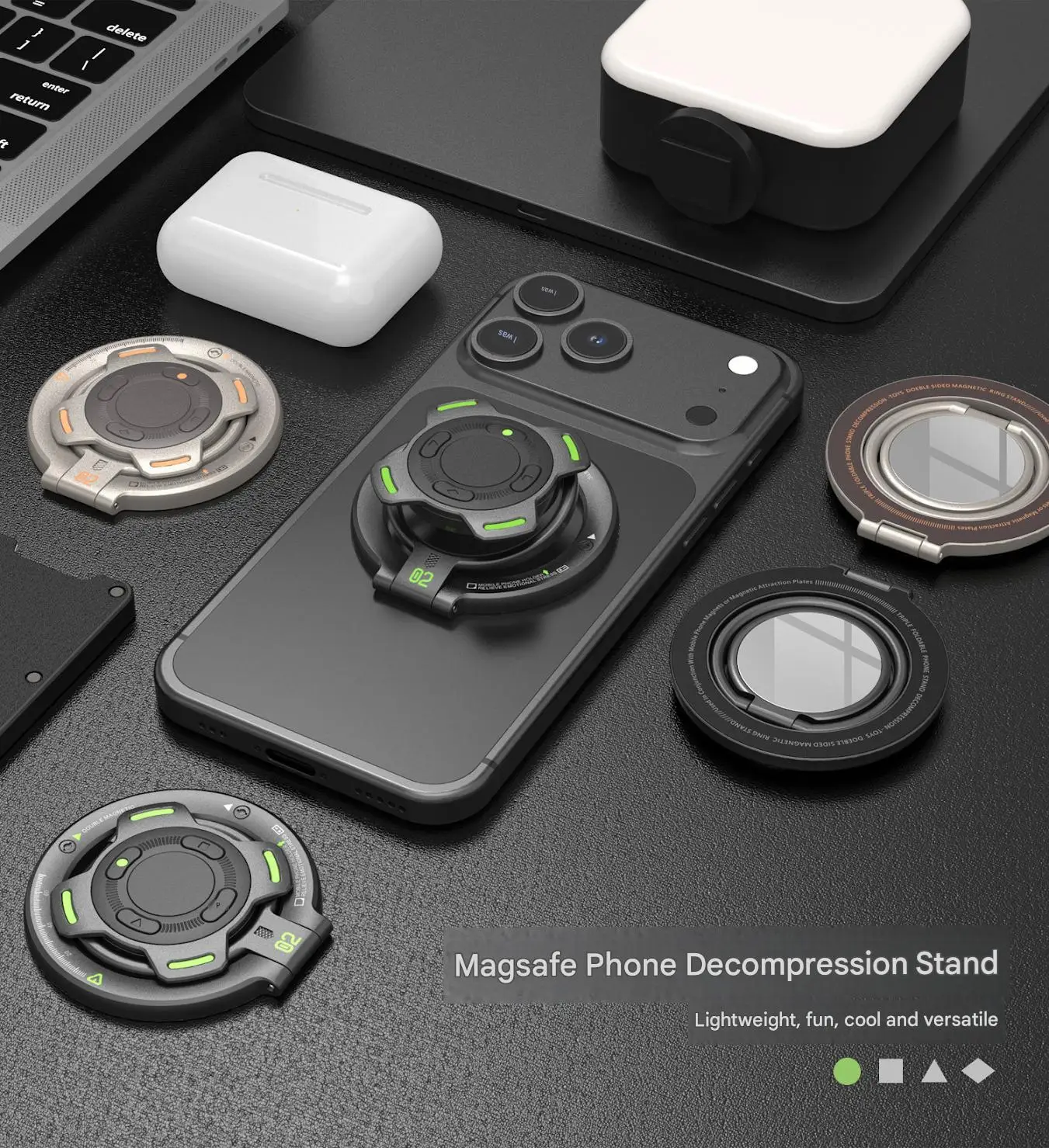 Double-Sided Magnetic Finger Ring Holder Rotate Phone Stand MultiFunction Finger Ring Bracket Portable Lazy Man Stand For iPhone