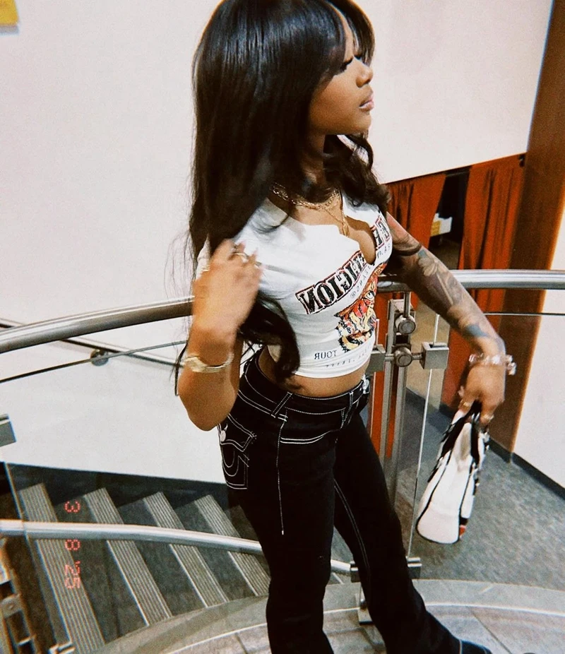 STYLISH LADY Tiger Letter Printed Hip Hop T Shirts 2025 Summer Women Short Sleeve V Neck Casual Street Crop Tops Tees