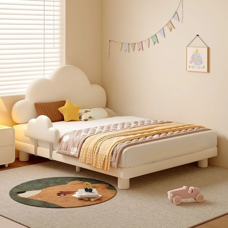 American cream wind children's bed, girl cloud bed with guardrail high box bed, princess girl dream