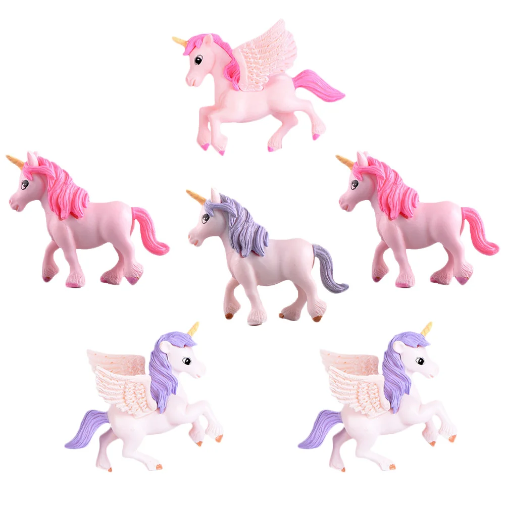 6 Pcs Unicorn Plastic Crafts Shaped Cake Decors Car Ornament Paper Cup Model Artificial Child Travel Decorations