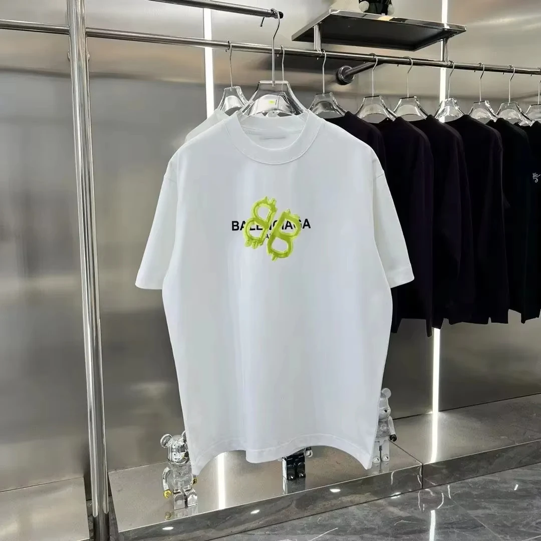 

Европейская летняя модная футболка с огненно-зелеными буквами, ультра прозрачный принт, новая мужская свободная удобная дышащая футболка из чистого хлопка High Street