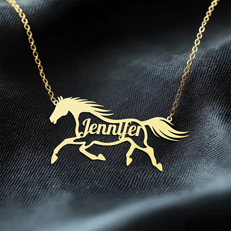 Custom Galloping Horse Name 24K Gold Pendant Necklace For Woman Customized High-Quality Stainless Steel Chains Personalized Gift