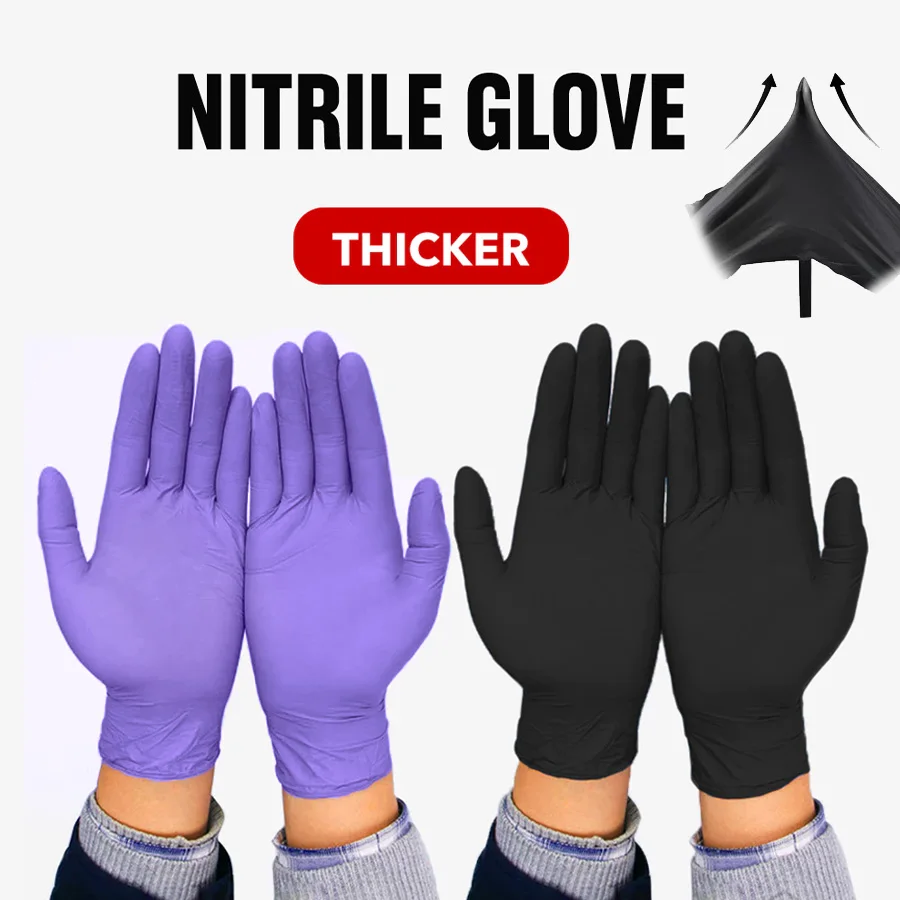 

200/400Pcs Disposable Nitrile Gloves Food Grade Glove Black Purple 5mil Thickened Protective Gloves Home Cleaning Garden Tattoos