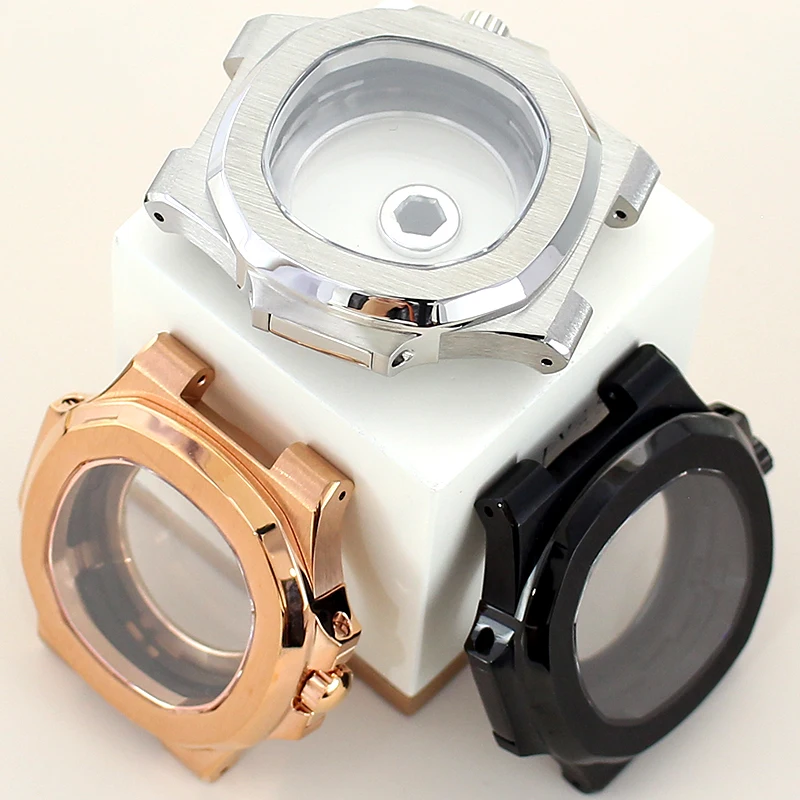 مناسبة لتعديل استبدال علبة الساعة NH35 طراز نوتيلوس حزام من الفولاذ المقاوم للصدأ الياقوت المتوافق مع قرص 30.8 ملم #6