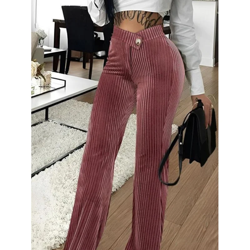 2024New Amazon Cross-Border Fall Winter Fashion Gold Velvet Striped Casual Women's Pants