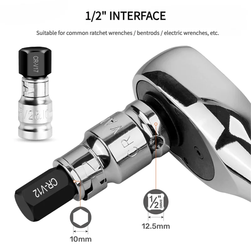 14PCS CR-V Steel Hex Bit Socket Set 1/2" Drive Vehicle Hexagonal Socket Inner Hexagonal Head Suit For H6 H8 H10 H12 H14 Socket