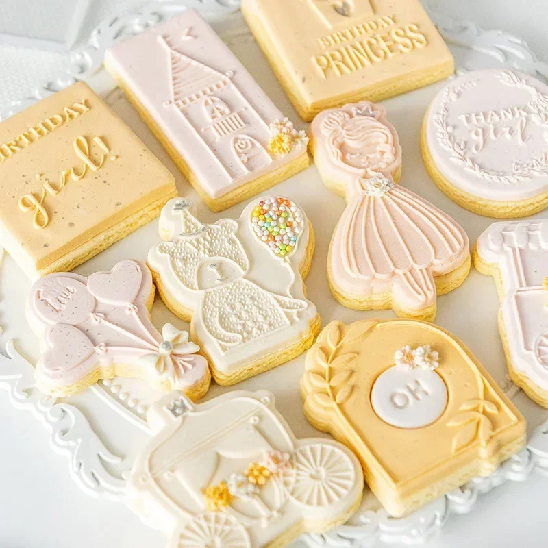 Cake Decoration Tool Princess Happy Birthday Cake Cookie Press Stamp Embosser Cutter Acrylic Fondant Sugar Cake Craft Cutter