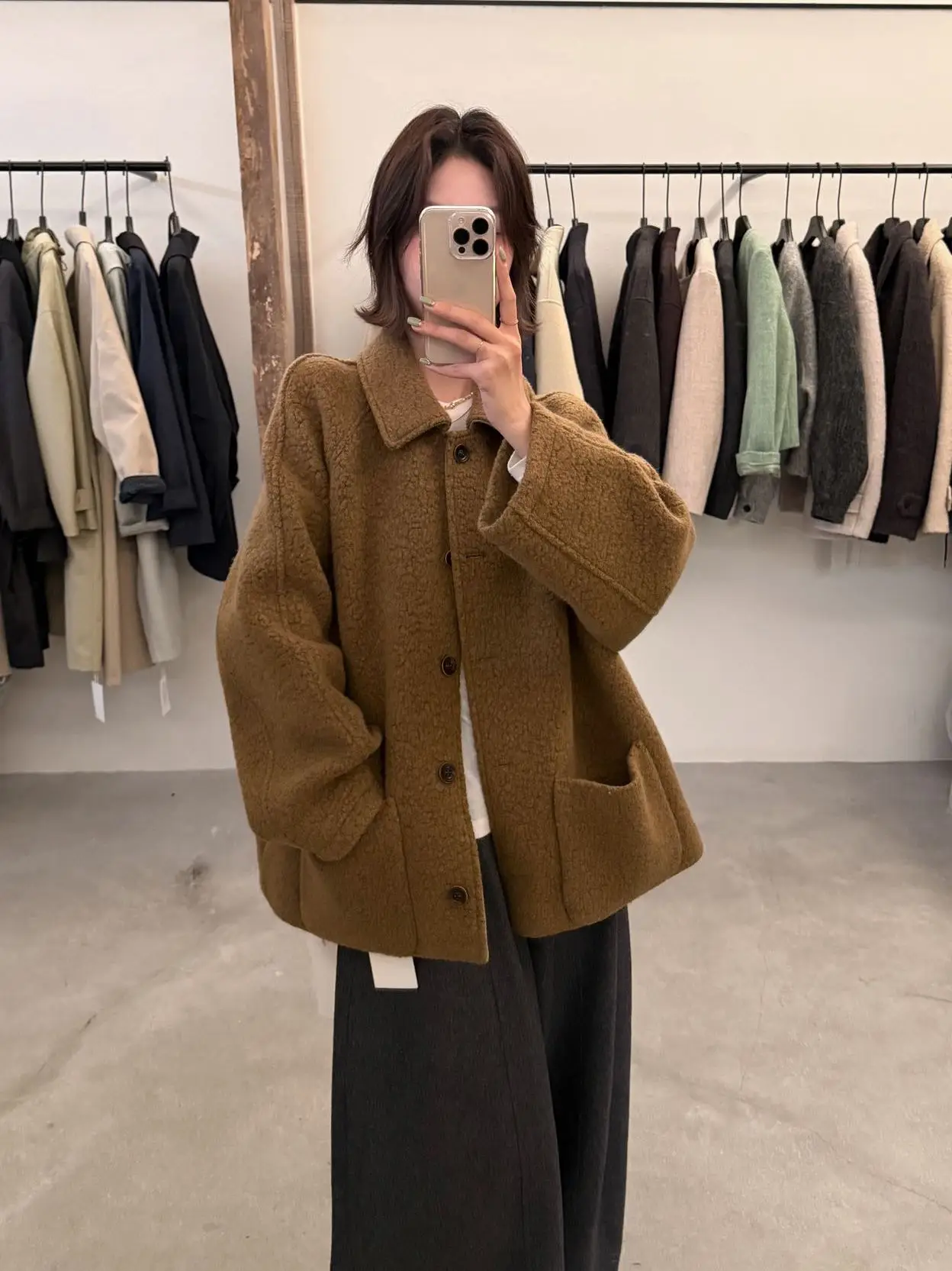 

Korean Style Loose Woolen Coat Short Flip Collar Design Simple Fashionable All-Match Autumn Outerwear for Young Women