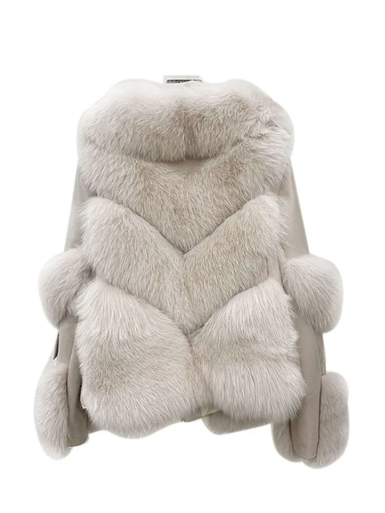 Zadorin neue Winter mäntel pelzigen Faux Fox Pelzmantel Frauen drehen Kragen Pu Leder Spleißen warmes Futter Luxus Kunst pelz Jacke