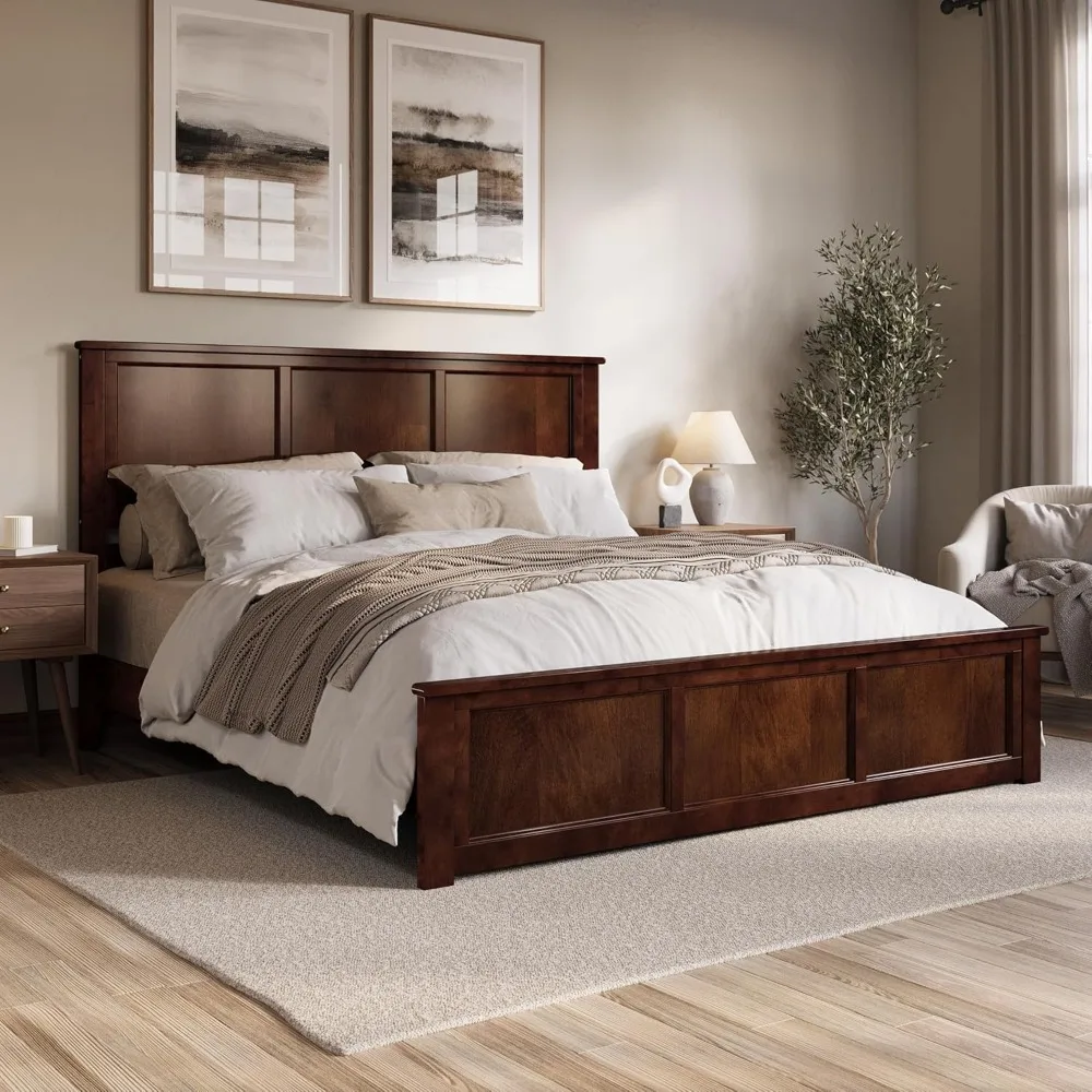 

Charlotte King Solid Wood Platform Bed with Low Profile Design and Matching Footboard in Walnut Finish