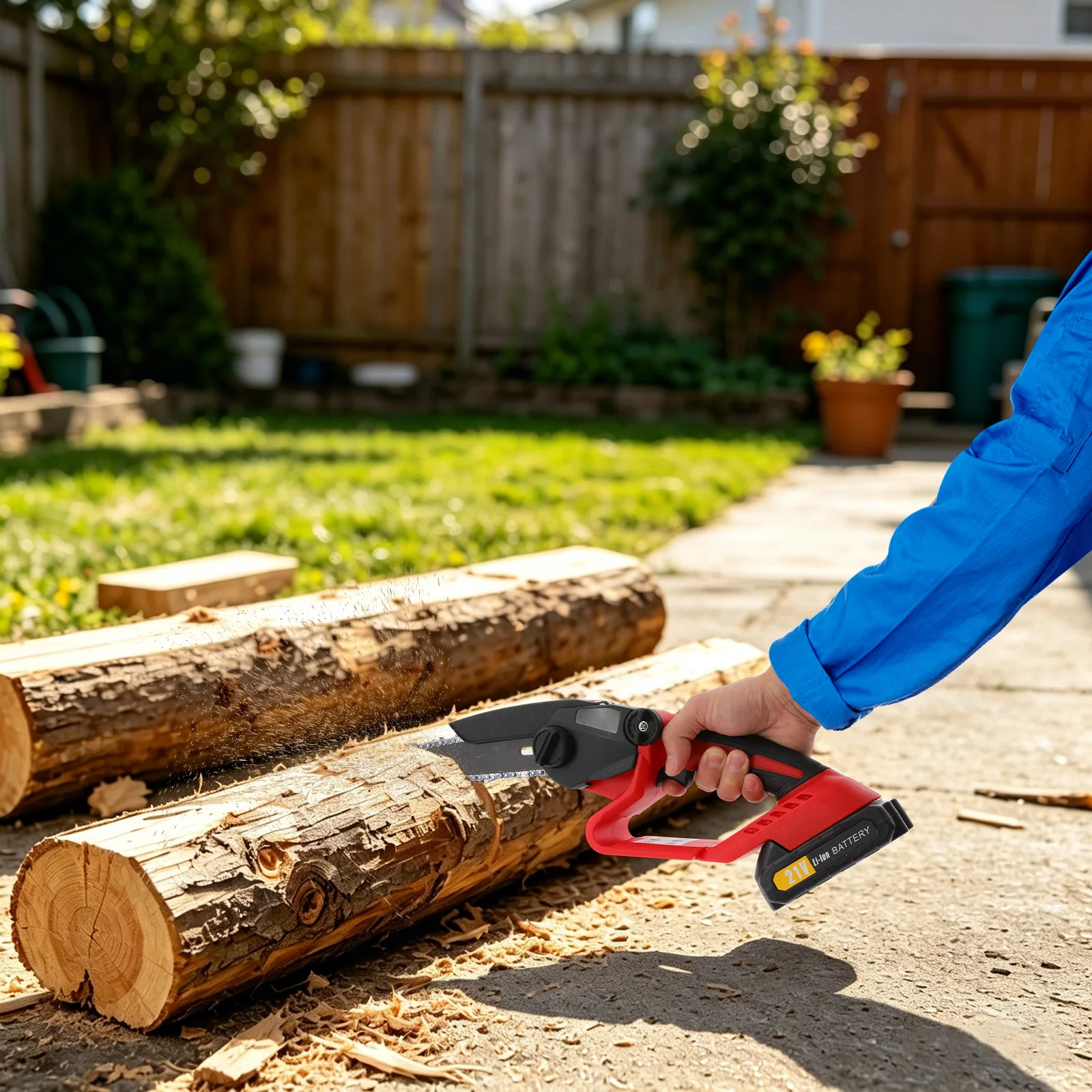 NEWEST Cordless Pole Saw, 2-in-1 Electric Pole Saws Mini Chainsaw with 2 Battery Pole Saws, Battery Powered Pole Chain Saw, Suitable for Tree Branches Wood Cutting and Tree Trimming