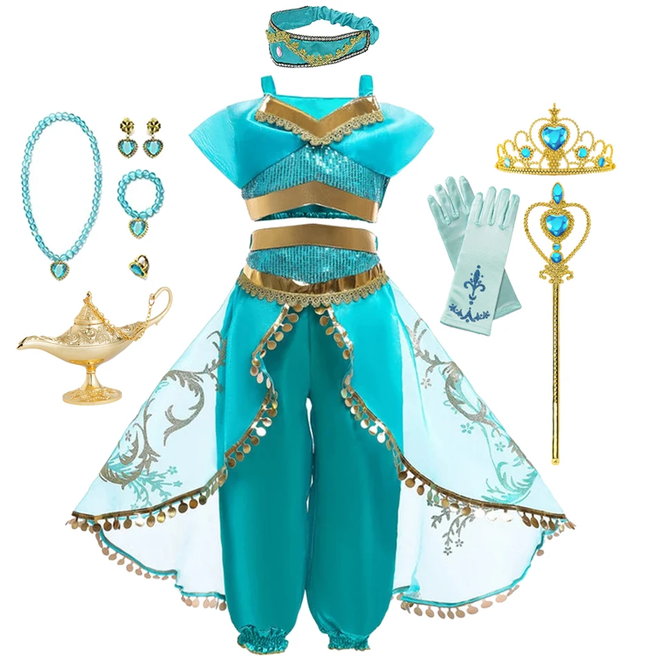 Girls Aladdin Princess Dress Magic Lamp Carnival Clothing Vestidos Halloween Birthday Party Cosplay Costume